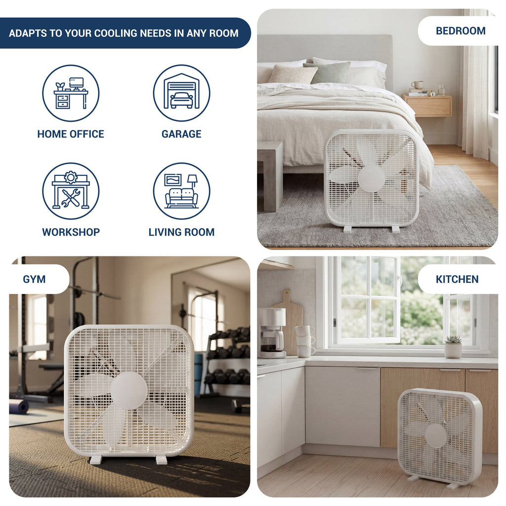 20 Inch Box Fan with 3-Speed Control - White