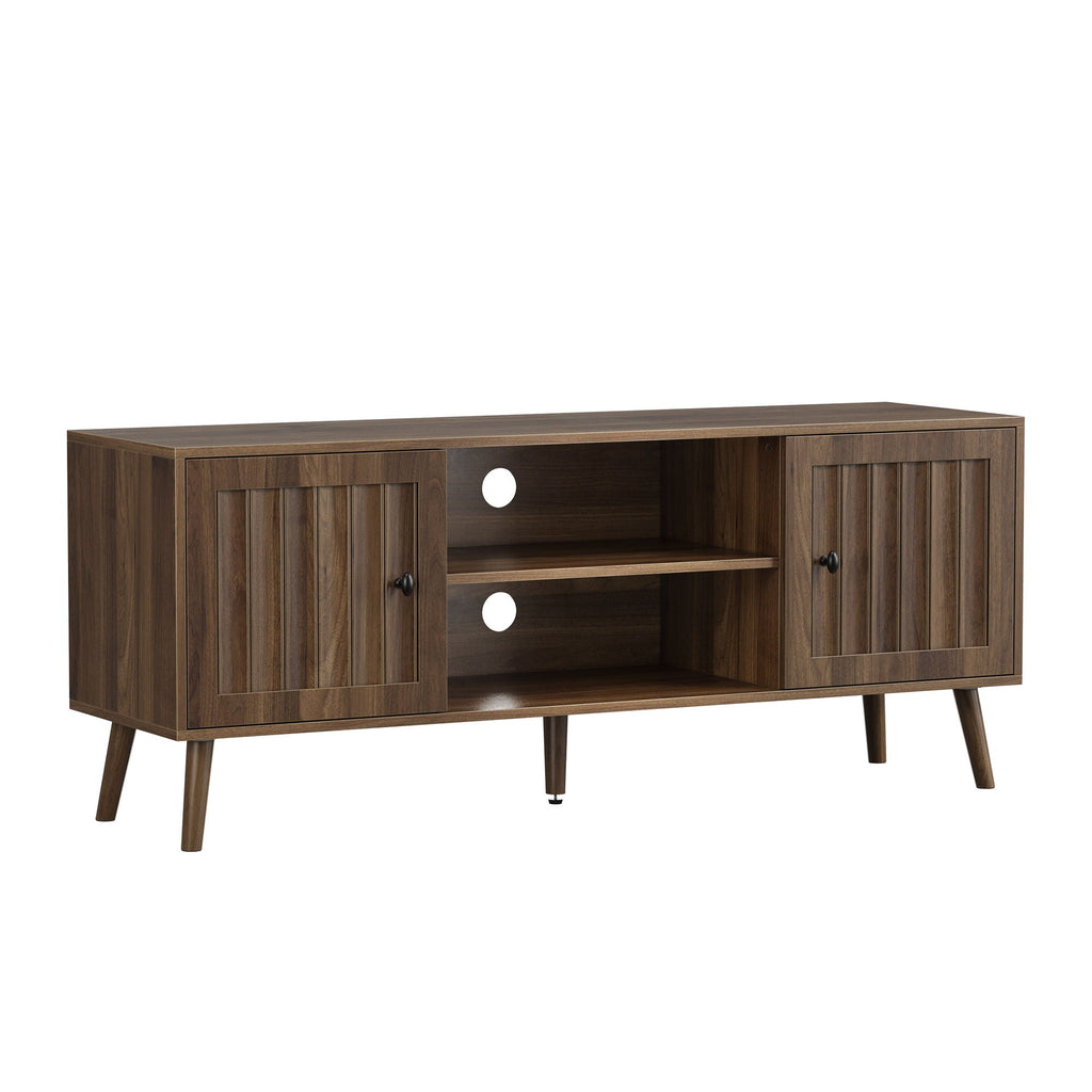 55" TV Cabinet with Vertical Groove Doors & Adjustable Shelves - Walnut