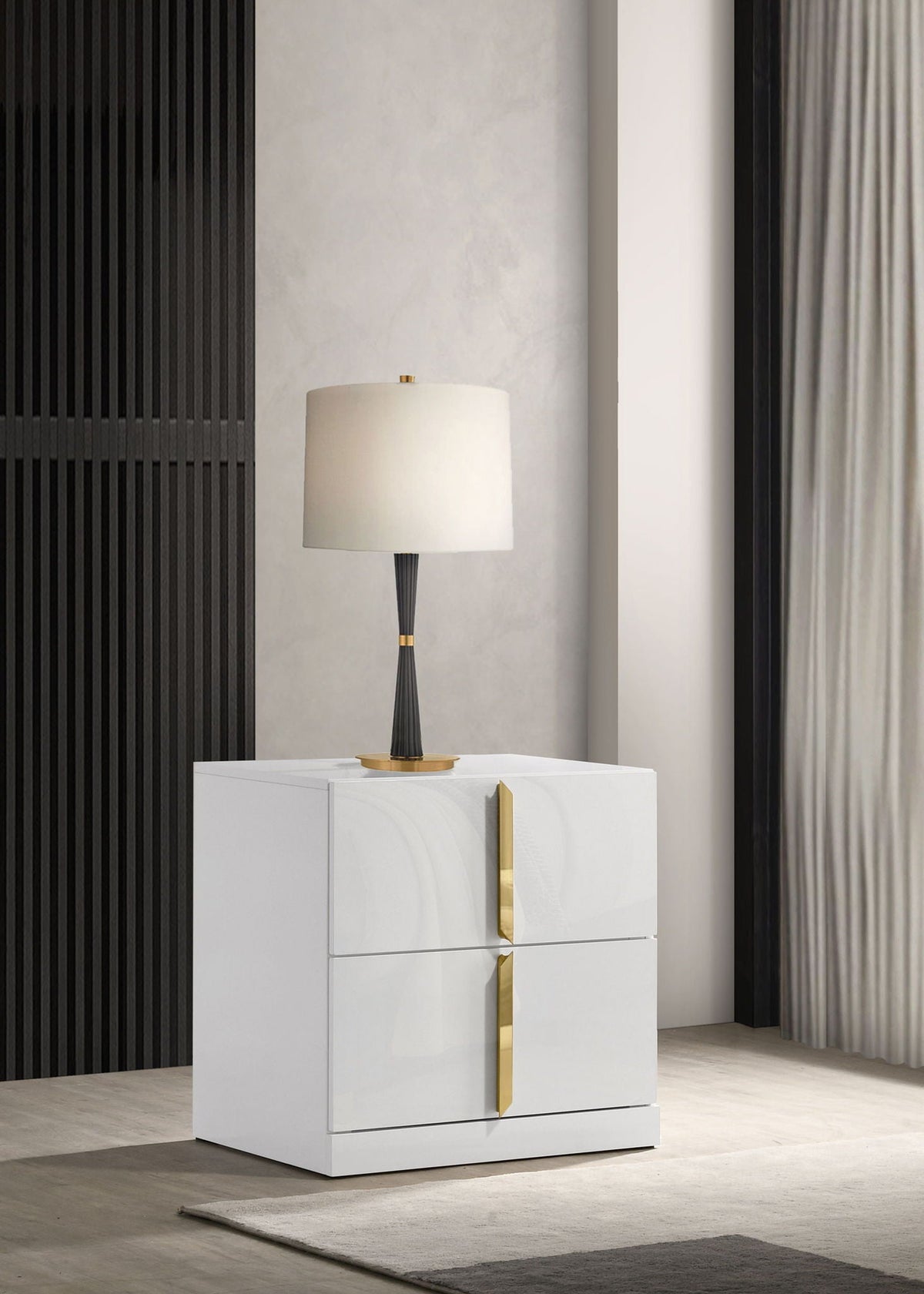 Ines 2-drawer Nightstand Bedside Table White High Gloss