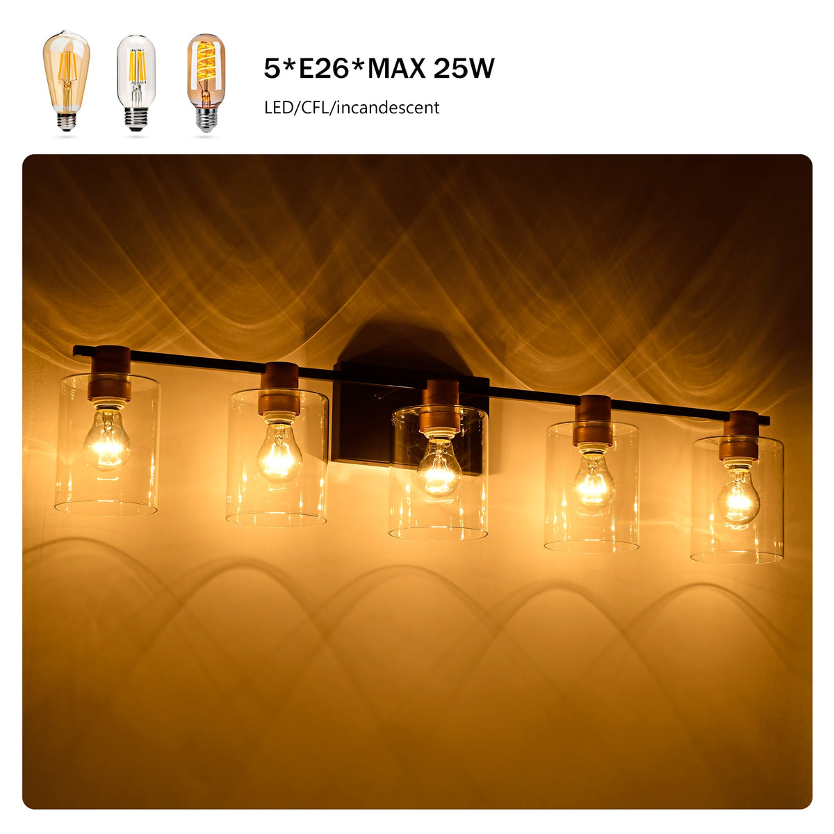 5-Light Matte Bathroom Lighting with Metal Construction - Matte Finish