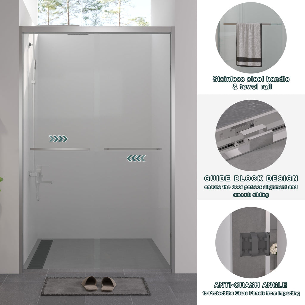 Premium Aluminum Frame Double Sliding Shower Door with Tempered Glass - Clear