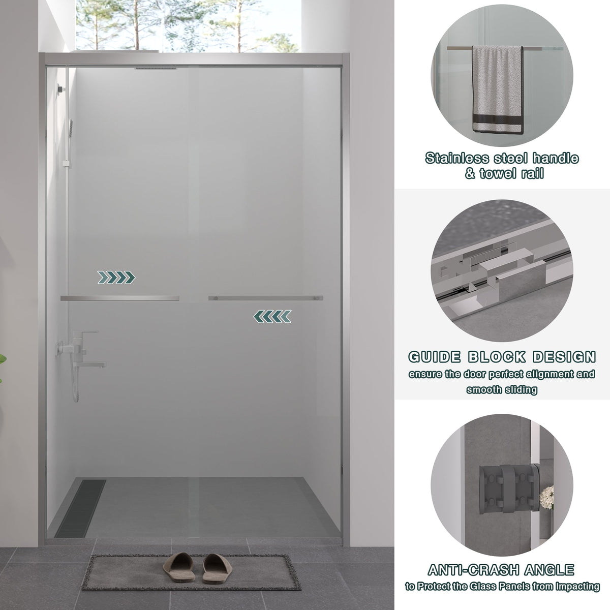 Premium Aluminum Frame Double Sliding Shower Door with Tempered Glass - Clear