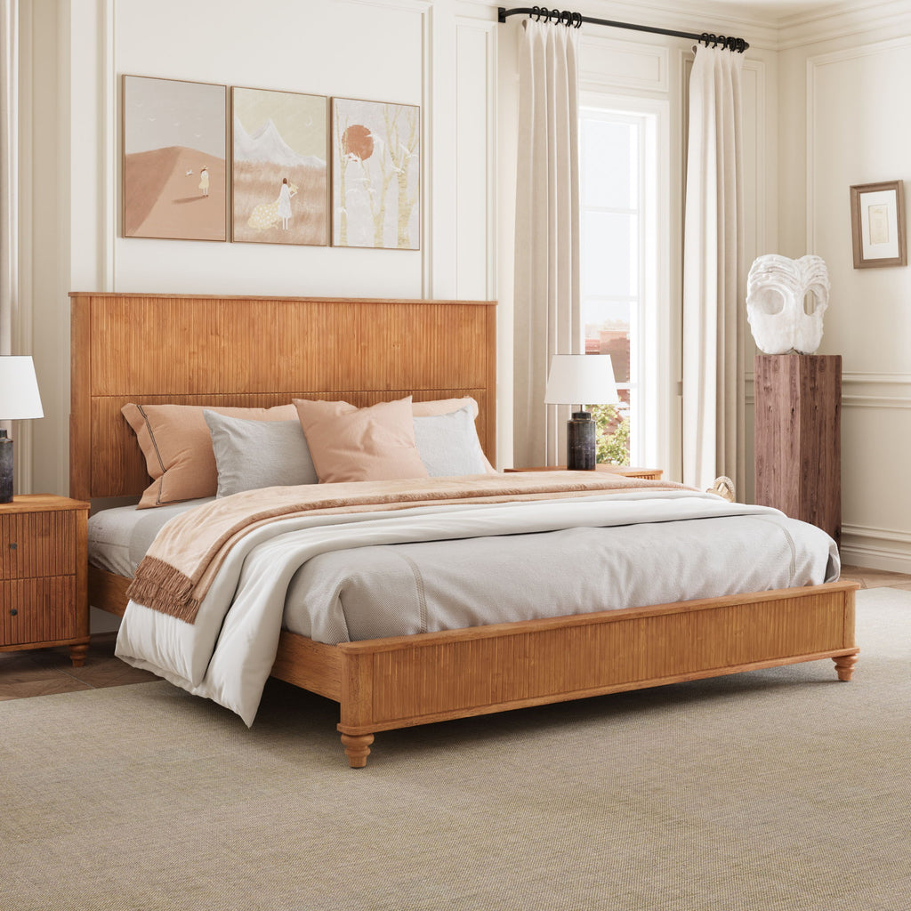 Platform Bed Frame with Tall Headboard - Solid Wood, Queen & King Sizes