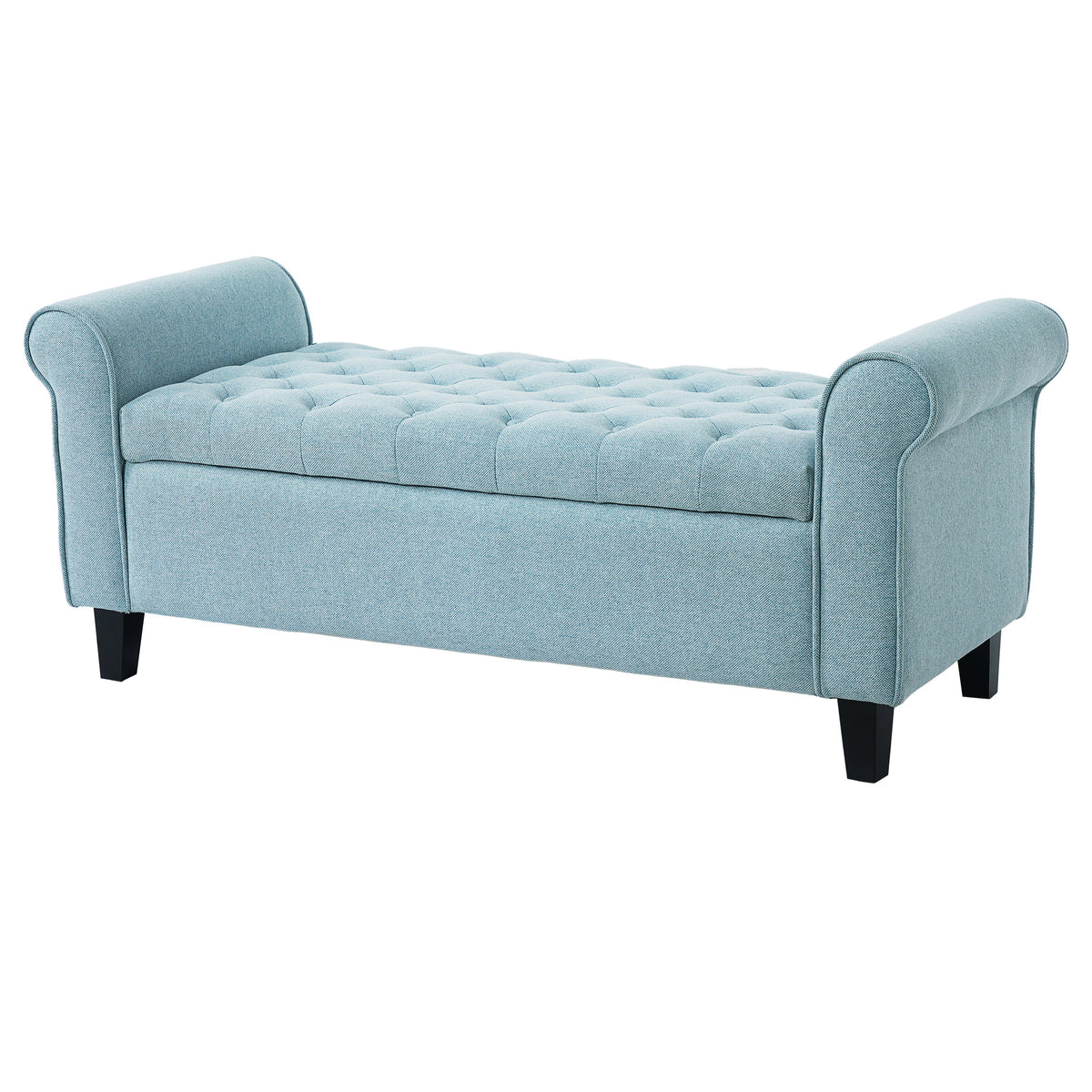 Light Blue Tufted Storage Bench with Upholstered Seating - Light Blue