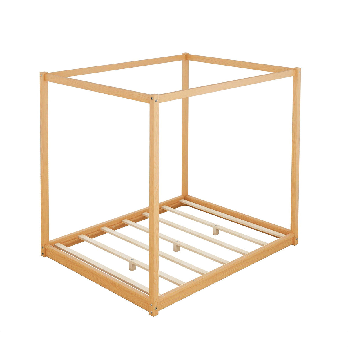 Wood Canopy Platform Bed with Airflow Slats and Support Legs - White or Light Brown