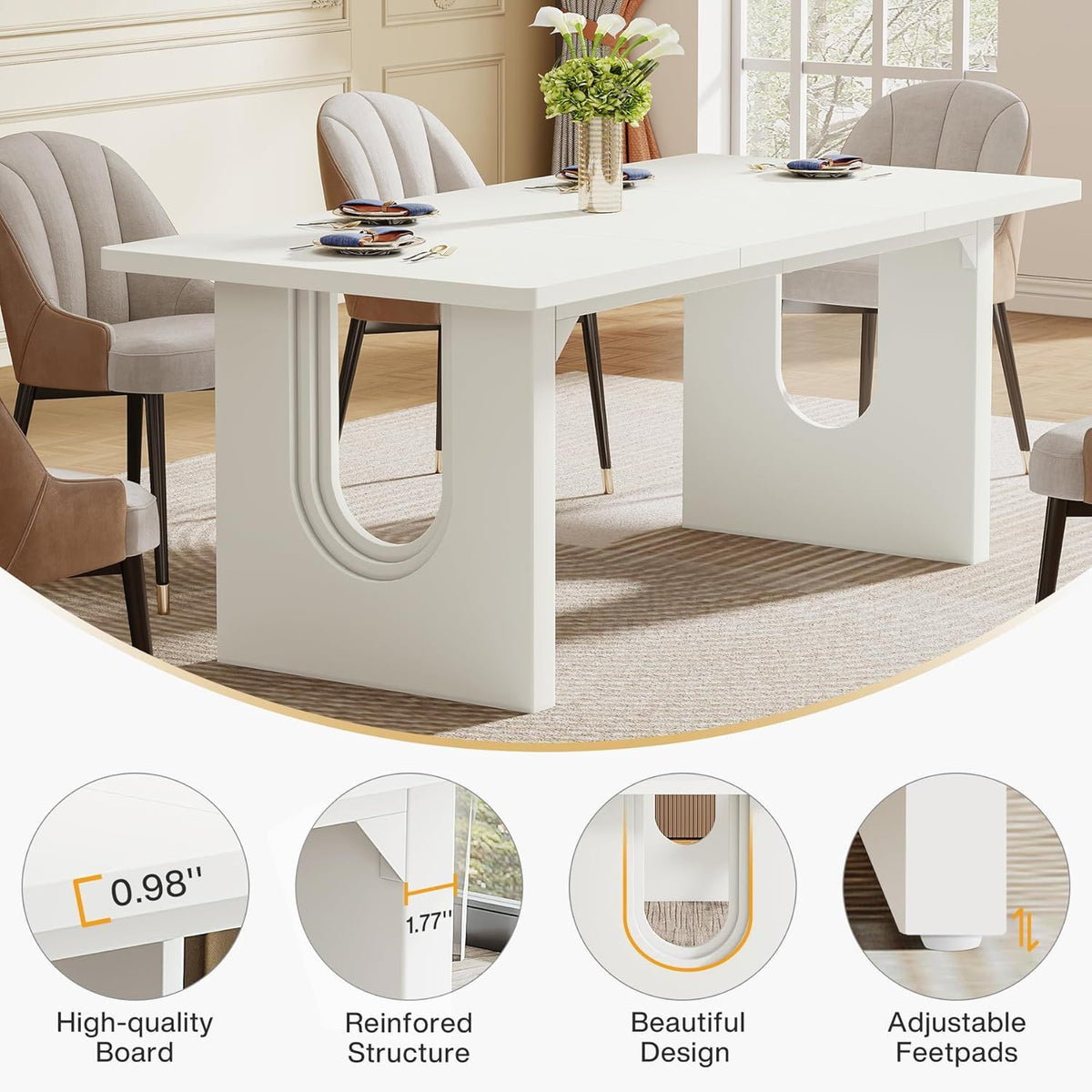 Rectangular Dining Table with Pedestal Base - Black or White