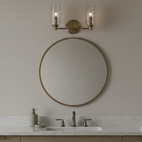 Regal Double Light Vanity With Clear Ribbed Satin - Antique Brass / Clear