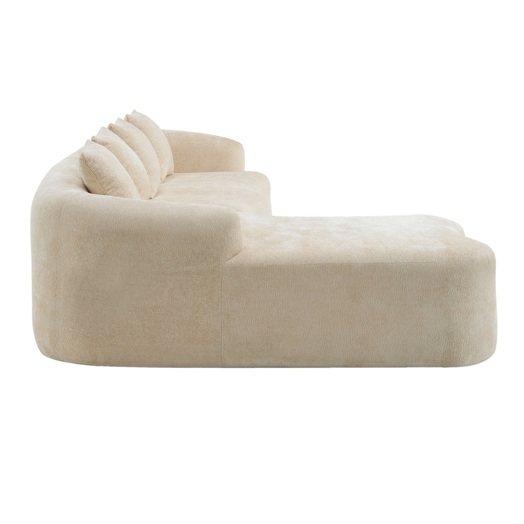 Modular L-Shape Sectional Sofa with Curved Chaise - Green, Beige, Gray