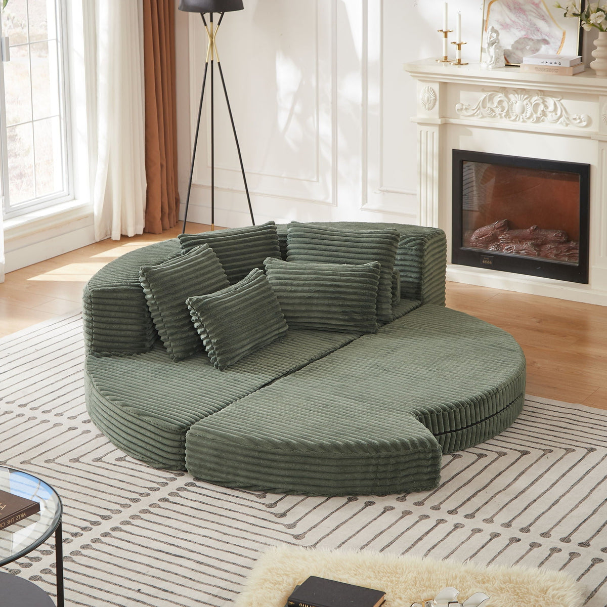 Semi Circular 2-in-1 Sofa Bed with Neck Pillow and Throw Pillows – Multiple Colors