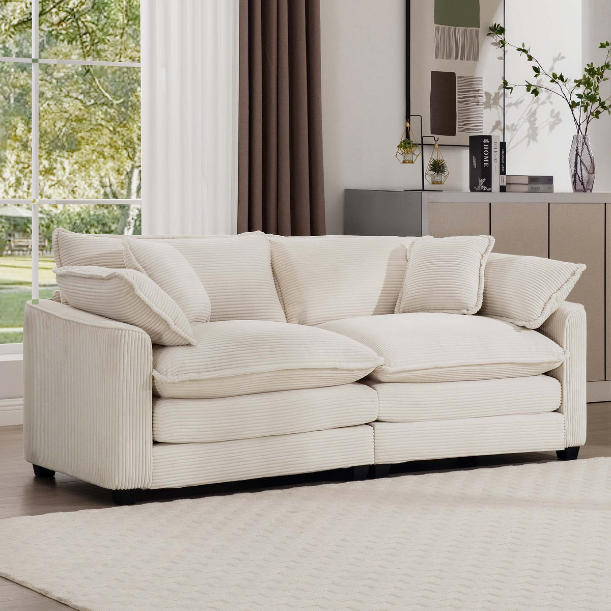 Modern Upholstered Deep Seating Loveseat with 4 Pillows - Multiple Colors