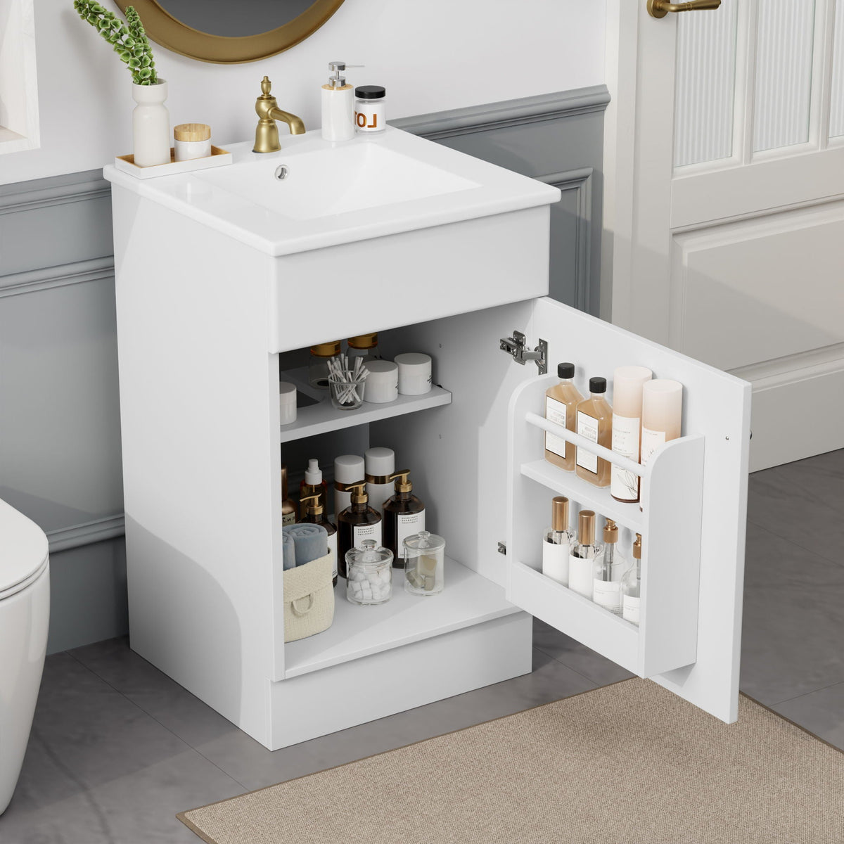 Bathroom Vanity with Sink and Adjustable Shelf - Multiple Colors