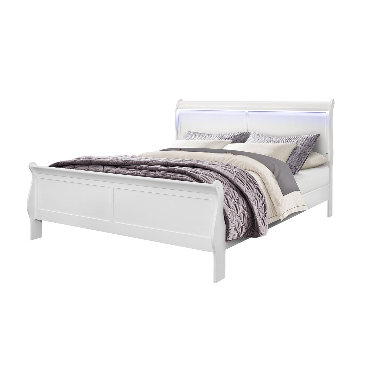Charlston Sleigh Bed with LED Lighting - Blue or White