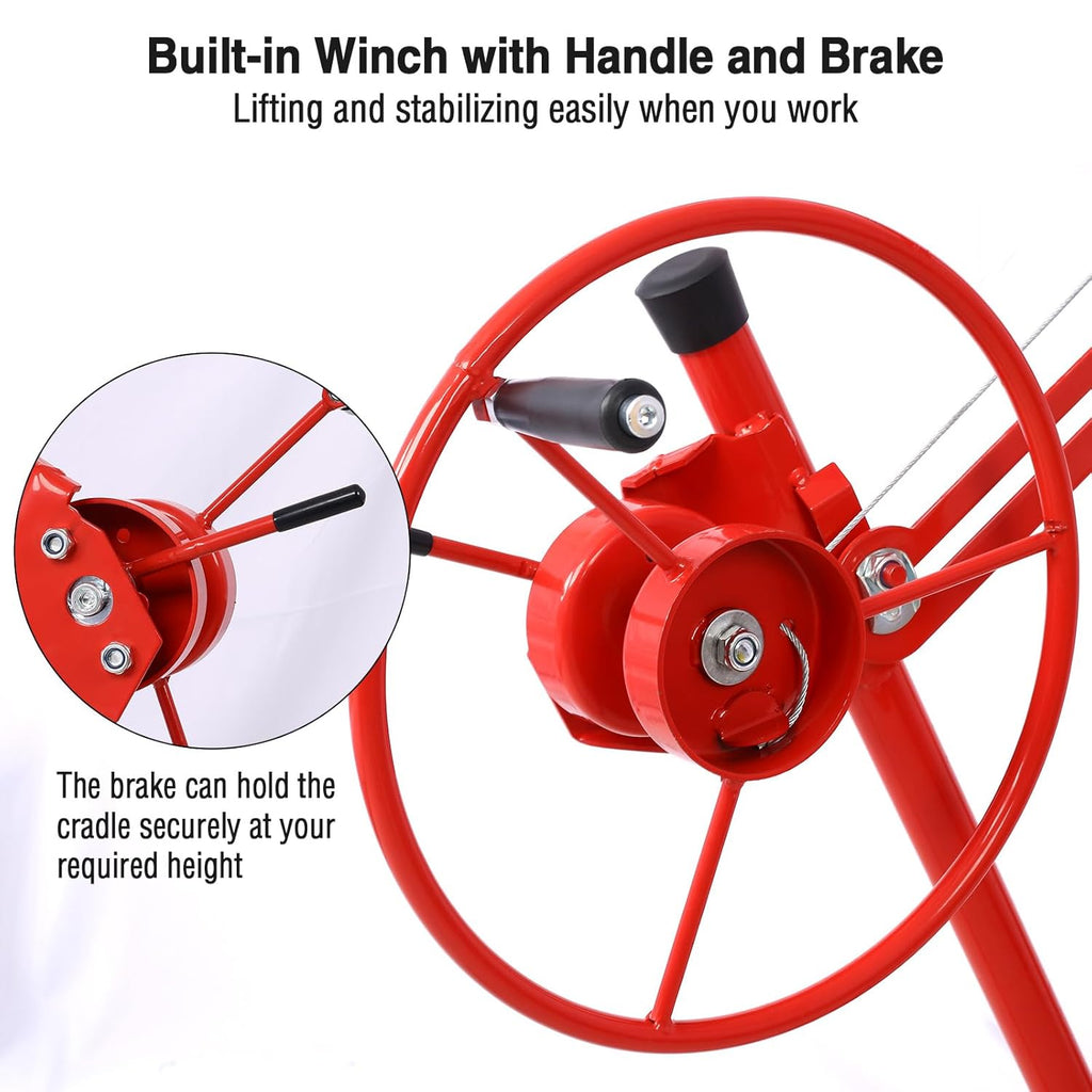 11FT Heavy Duty Sheetrock Hoist Drywall Lift with Telescopic Arm - Red
