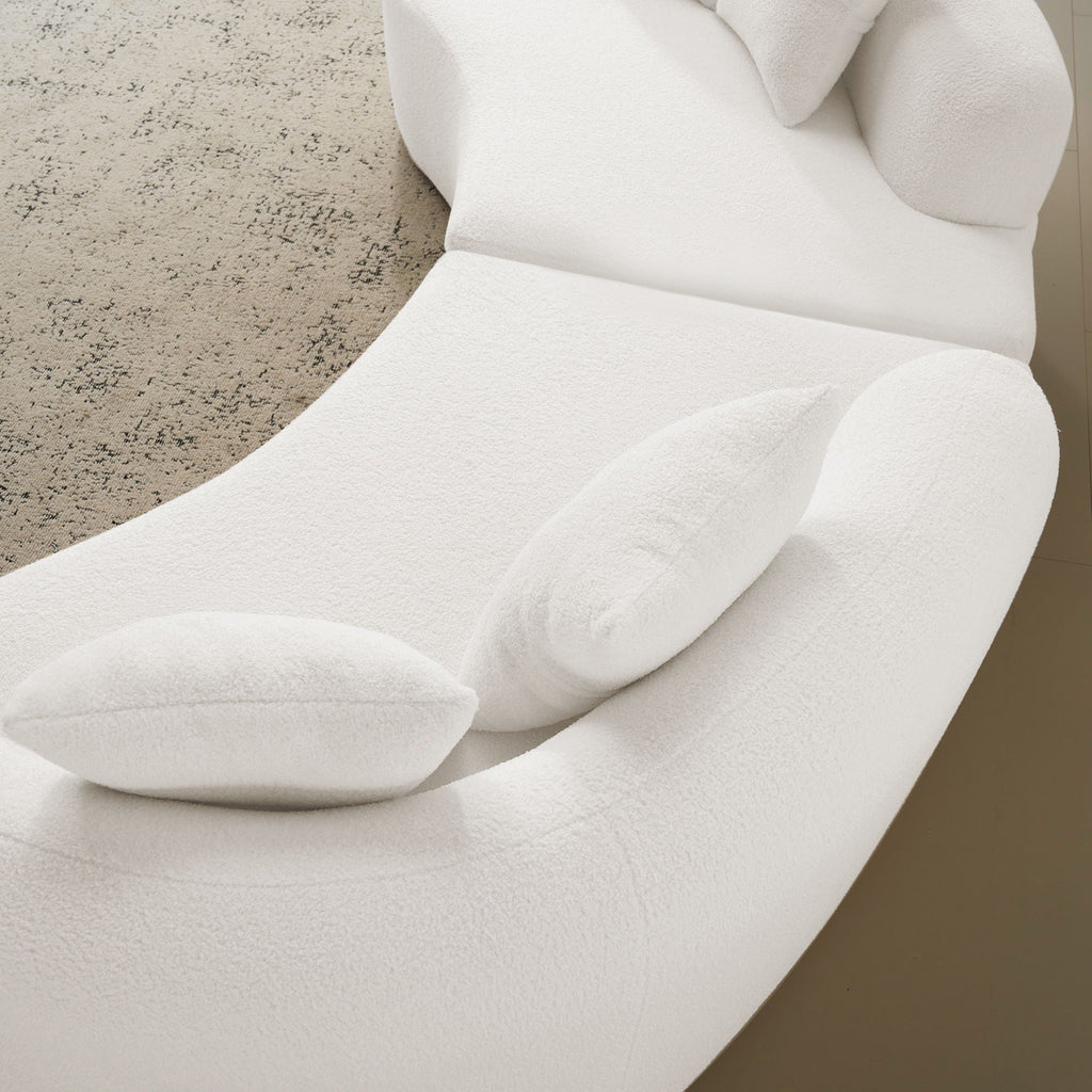 Curved 4 Seater Full Compression Sponge Sofa with Soft Upholstery - White or Gray