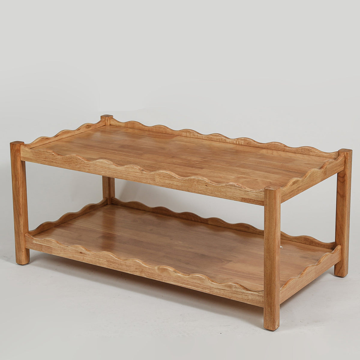 Modern 2 Tier Coffee Table with Open Shelf - Solid Rubberwood