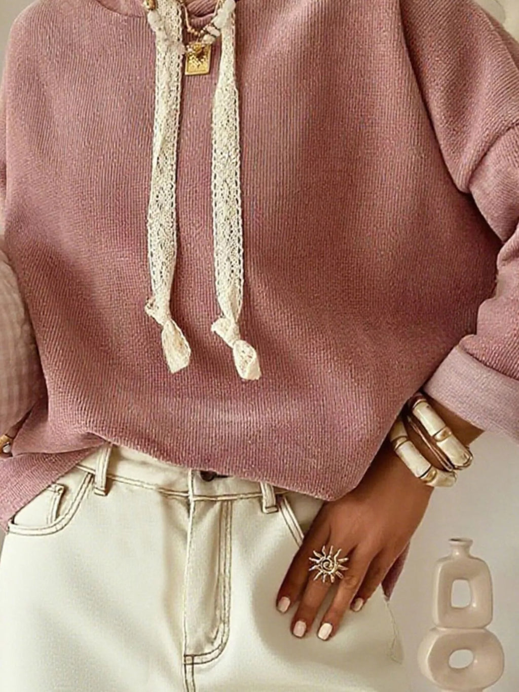 Drawstring Dropped Shoulder Hoodie