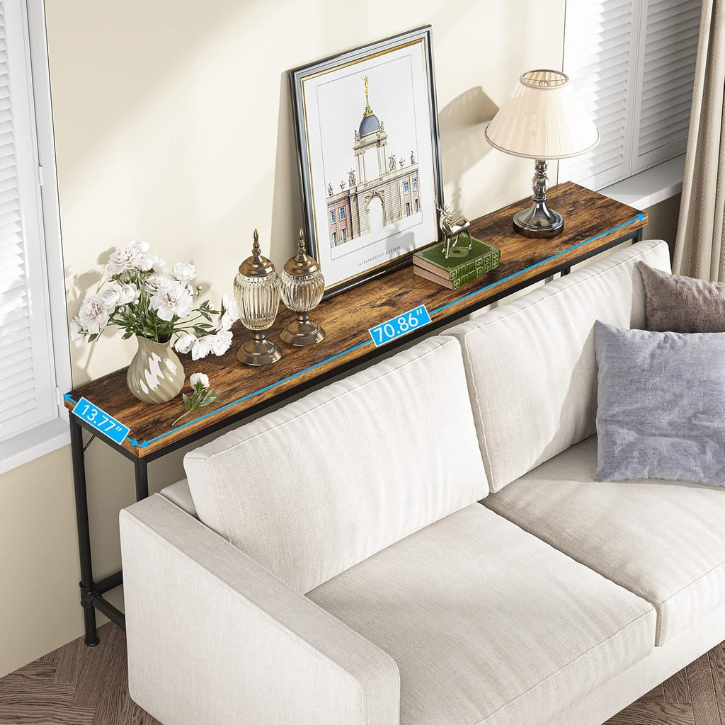Extra Long Console Table with Industrial Bar-Height - Brown / Black