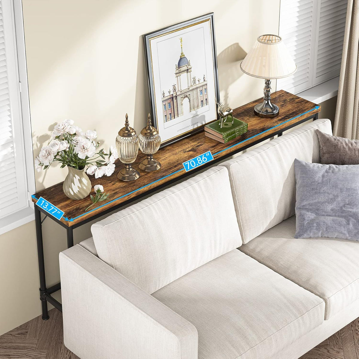 Extra Long Console Table with Industrial Bar-Height - Brown / Black