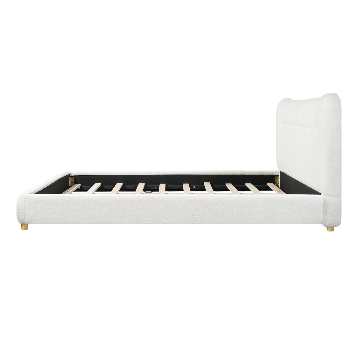 Minimalist Curved Headboard Bed with Teddy Fleece - King