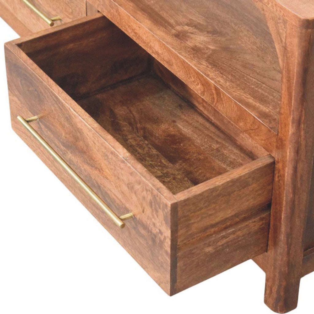 Solid Wood Arc-Line Media Console with Arch Silhouette - Roasted Almond