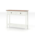 Farmhouse Style Console Table With 2 Drawers And Bottom Storage Shelf