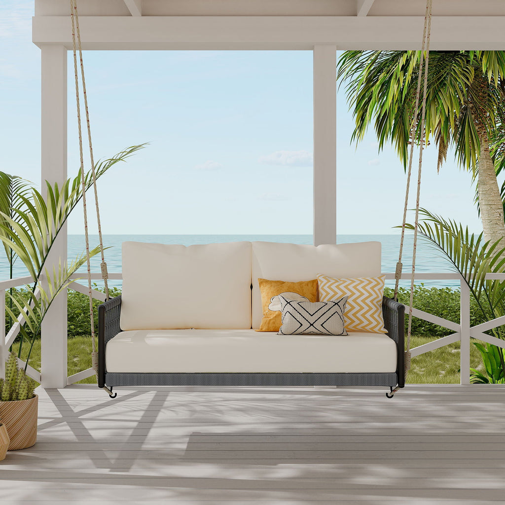 Beige Outdoor Swing Sofa with Soft Cushions for Patio