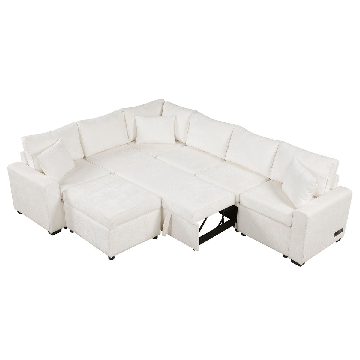 Sleeper Sectional Sofa with Storage Ottoman and USB Charging - White or Dark Gray