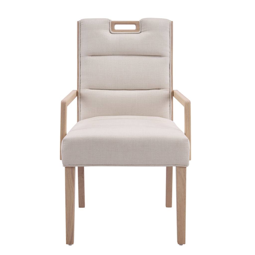 Upholstered Dining Chairs with Armrests - Fabric & Rubber Wood - Beige/Natural