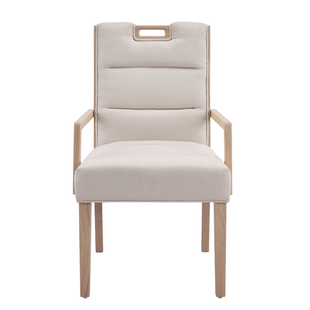 Upholstered Dining Chairs with Armrests - Fabric & Rubber Wood - Beige/Natural