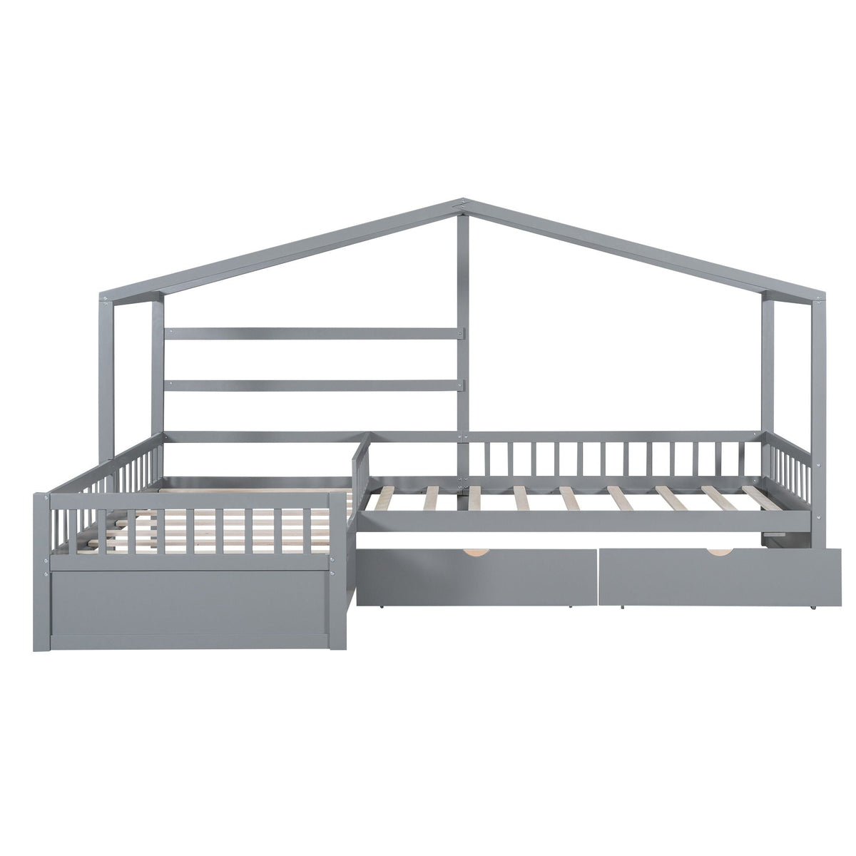 L Shape Twin Platform Bed with 3 Storage Drawers - Dark Gray or White