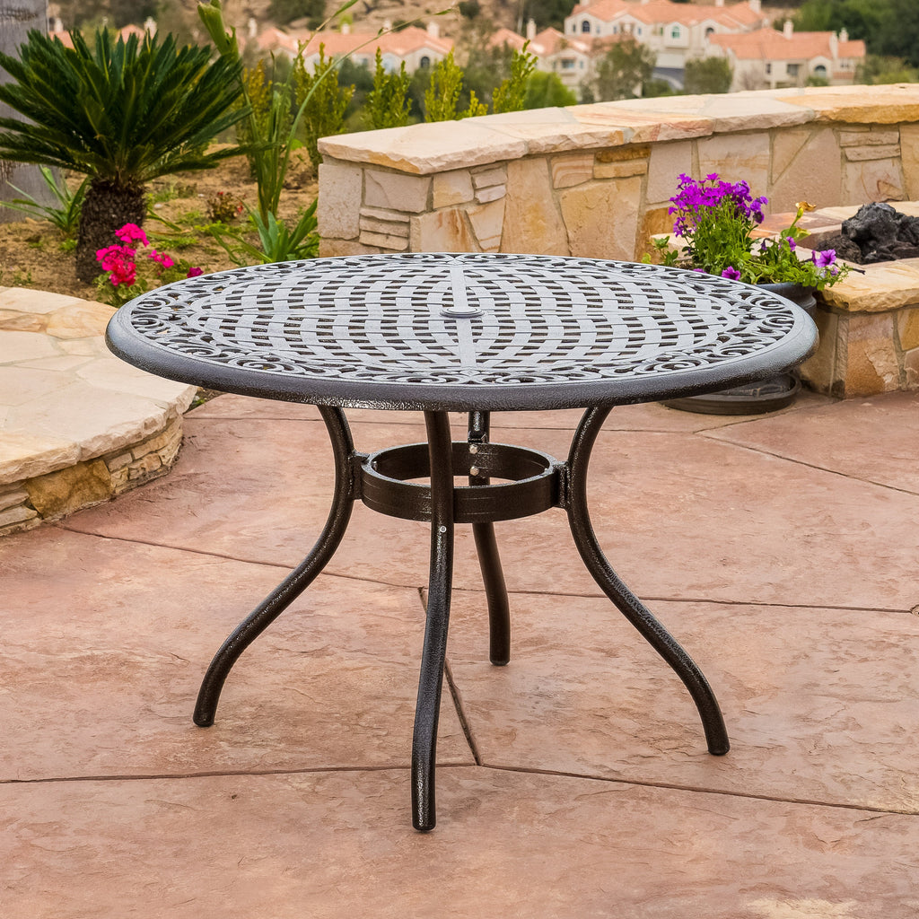 Phoenix 48in Round Patio Table with Lattice Design - Hammered Bronze