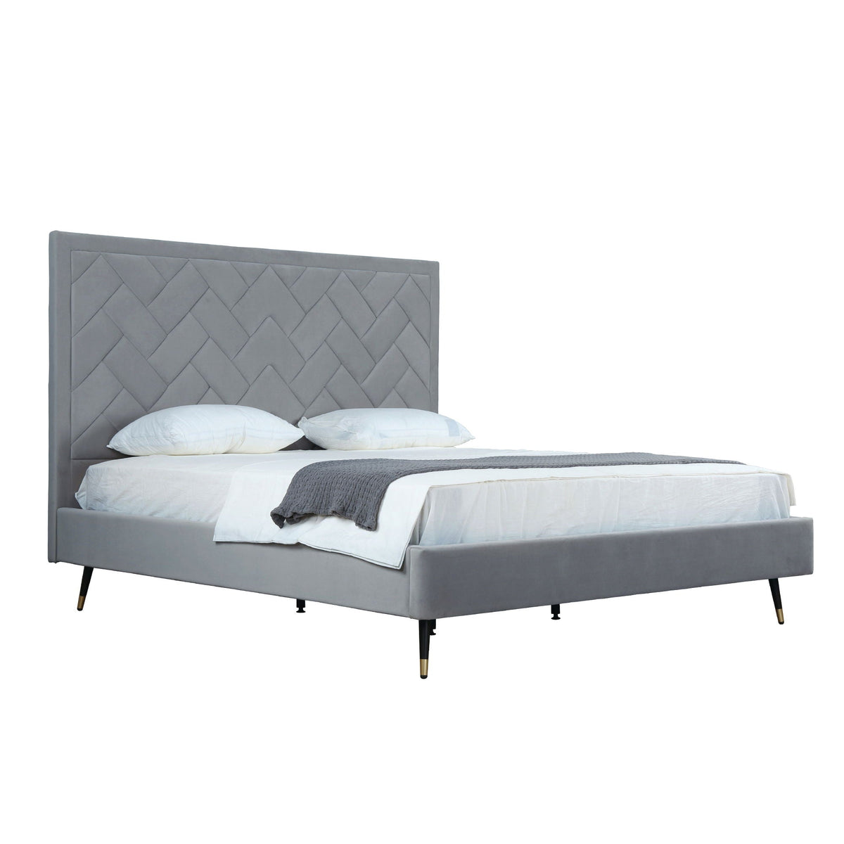 Upholstered Bed with Headboard and Slats - Multiple Colors