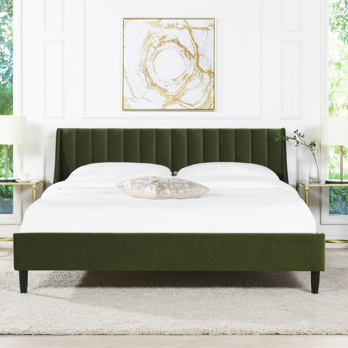 Vertical Tufted Modern Headboard Platform Bed Set with Upholstered Finish - Multiple Colors