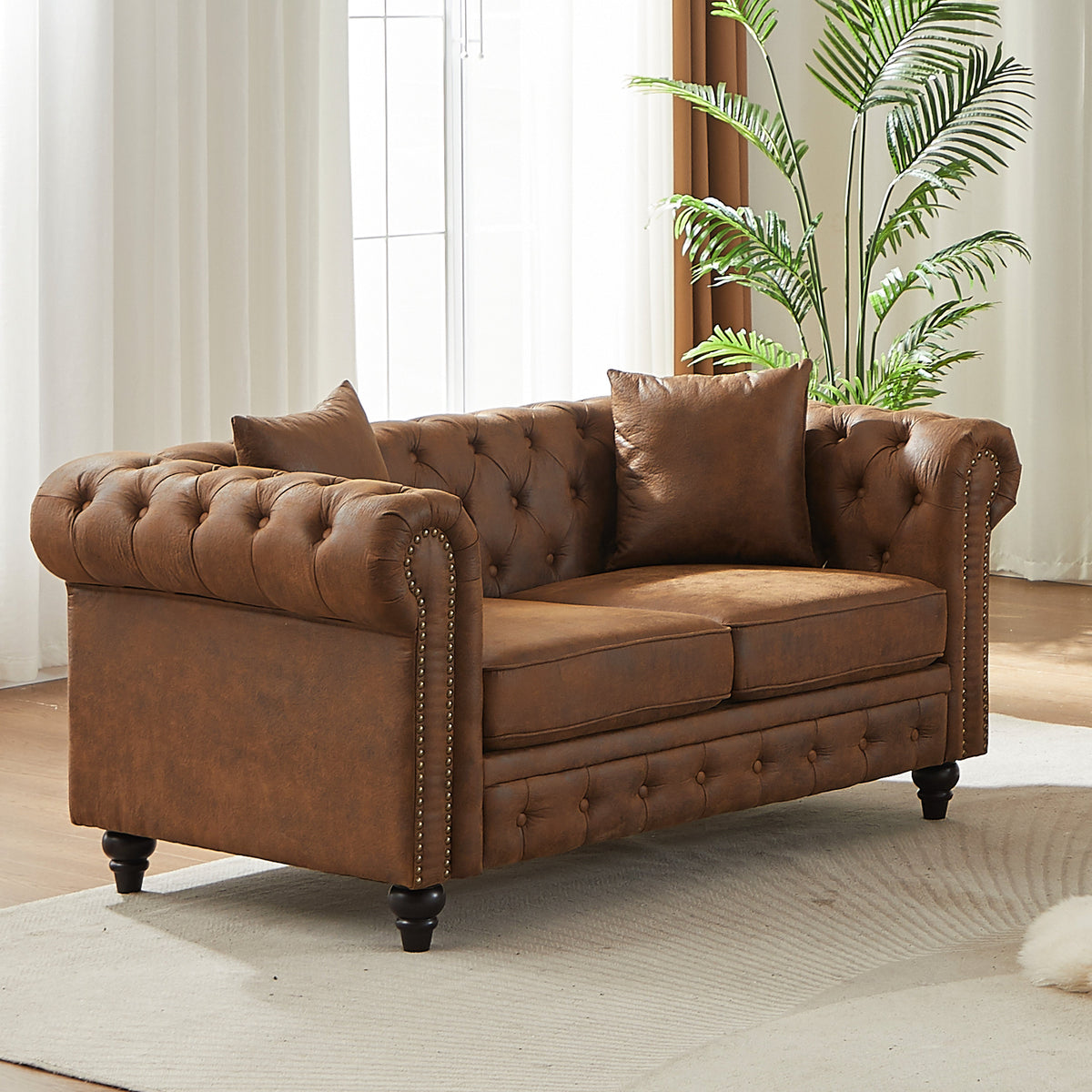 Contemporary Design Chesterfield Sofa with Tech Fabric Upholstery - Neutral
