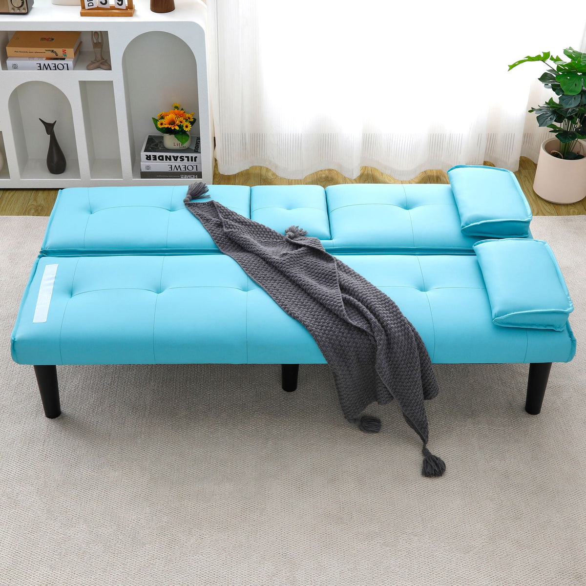 Foldable Sofa Bed with Cup Holder and Solid Wood Frame - Multiple Colors