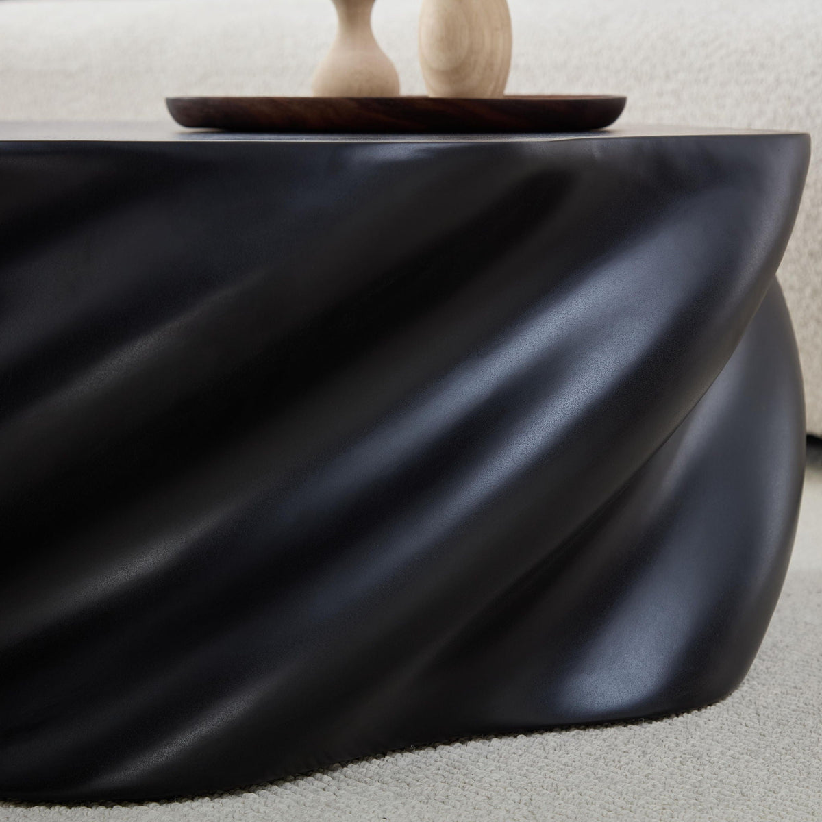 Modern Petal Shape Side Table with Sculptural Base - Black