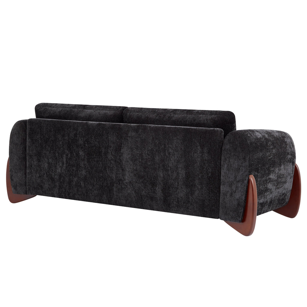 89" Chenille Sofa with Wooden Legs - Black