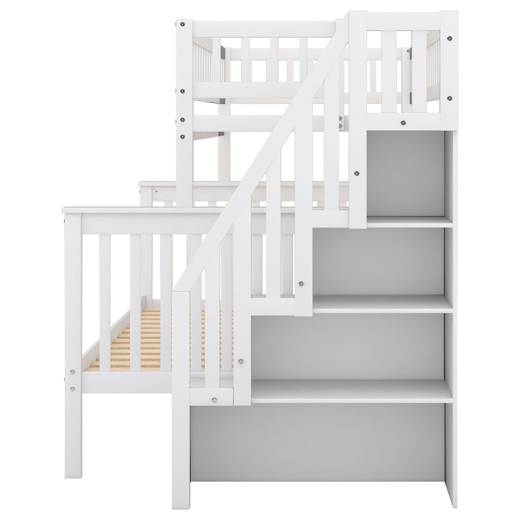 Bunk Bed with Staircase and Storage Options - Dark Gray or White
