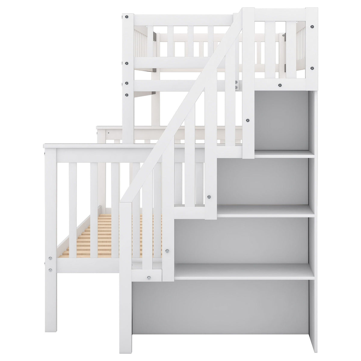 Bunk Bed with Staircase and Storage Options - Dark Gray or White