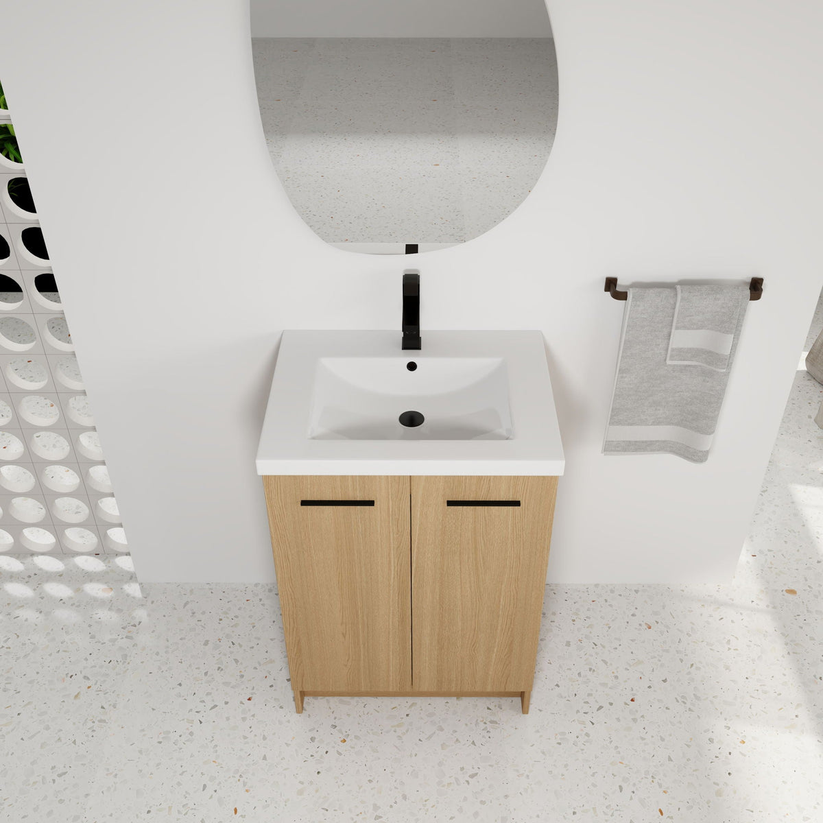 Floating Bathroom Vanity With Sink, Wall Mounted Double Door Storage - Light Brown