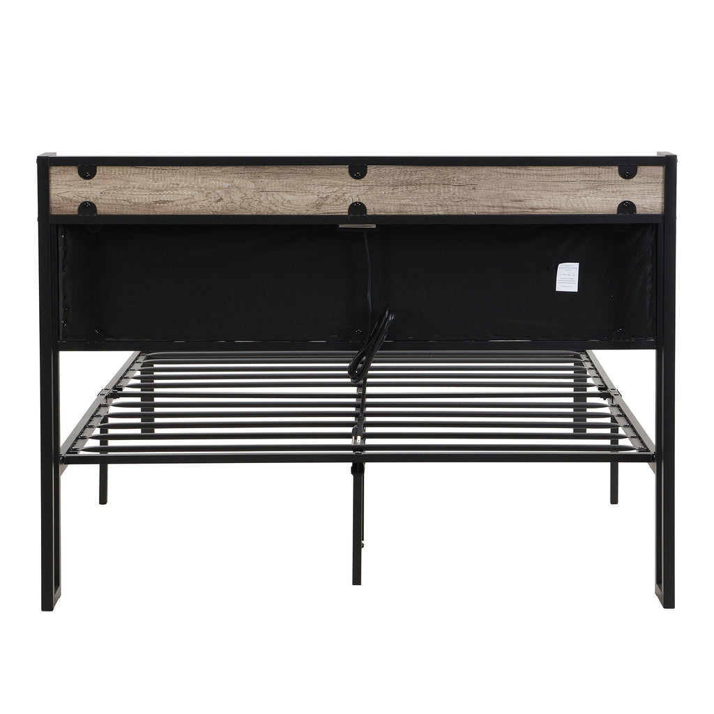 Modern Bed Frame with LED Lights and USB Charging - Light or Dark Brown