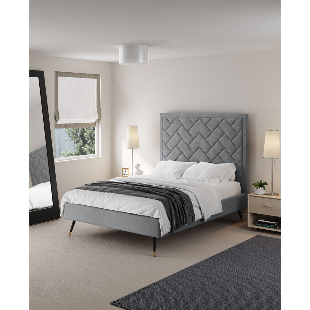 Upholstered Bed with Headboard and Slats - Multiple Colors