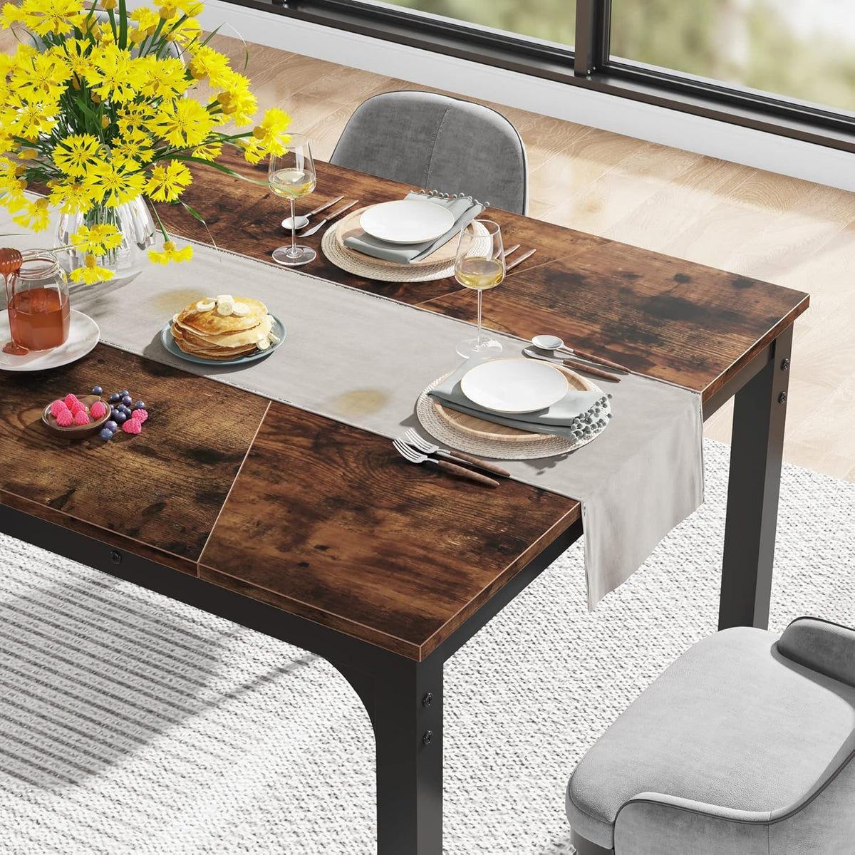Rectangular Kitchen & Dining Room Table with Heavy-Duty Steel Frame - Brown / Black