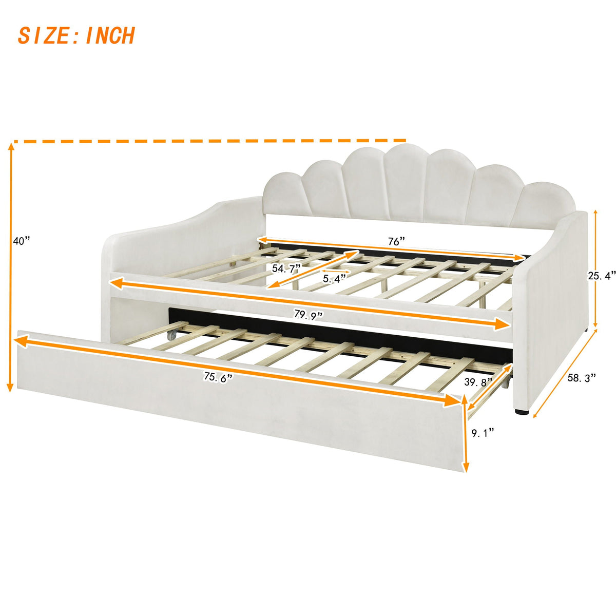 Upholstery Daybed Frame With Shell Shaped Backrest
