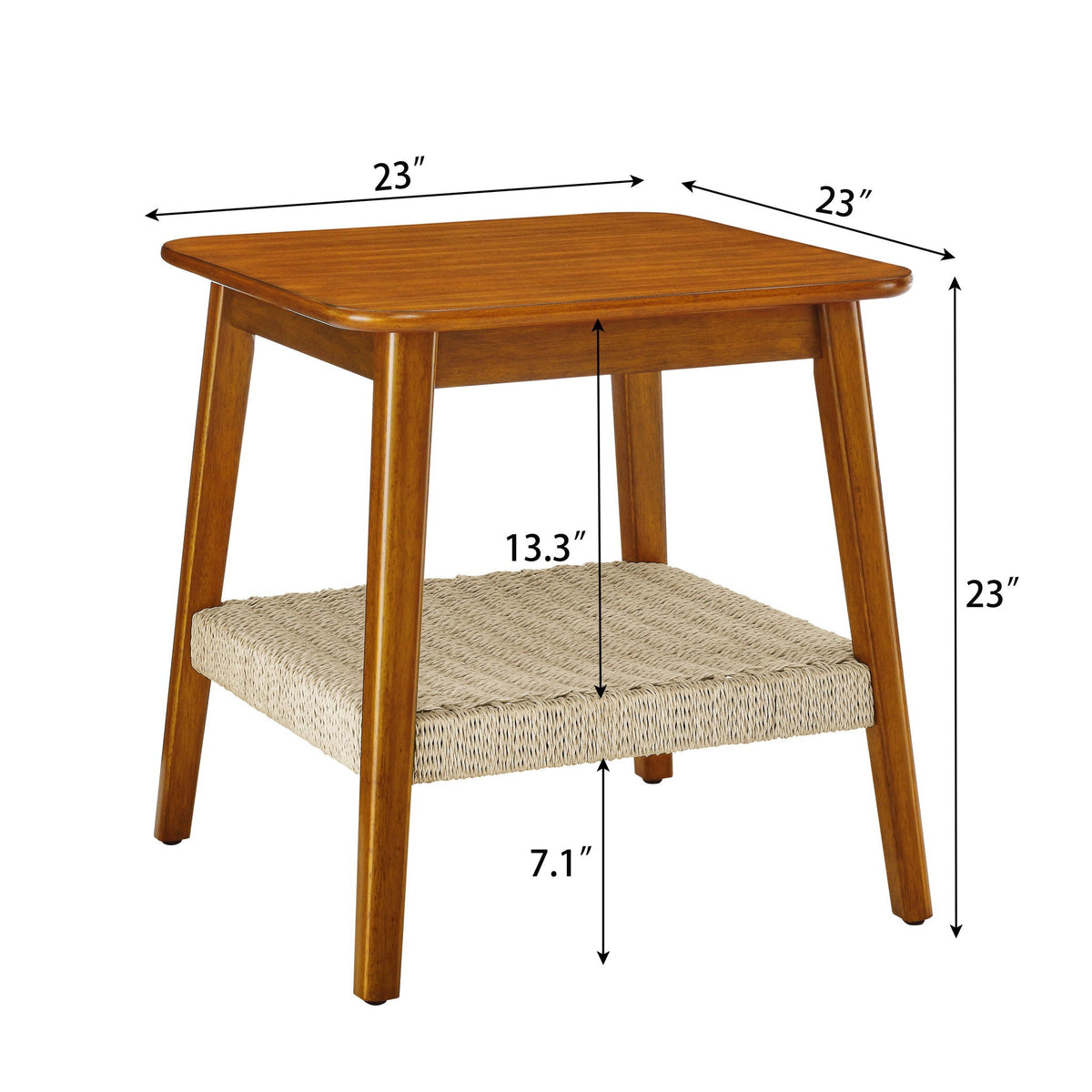 Mid-Century Square Side Table with Woven Shelf - Walnut
