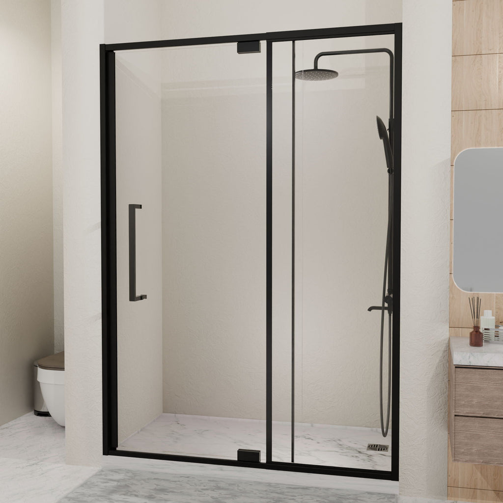 Semi Frameless Pivot Hinged Shower Door with Reversible Design - Black