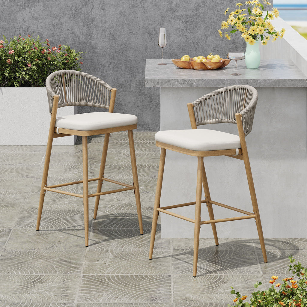 Outdoor Bar Height Metal Frame Counter Stools