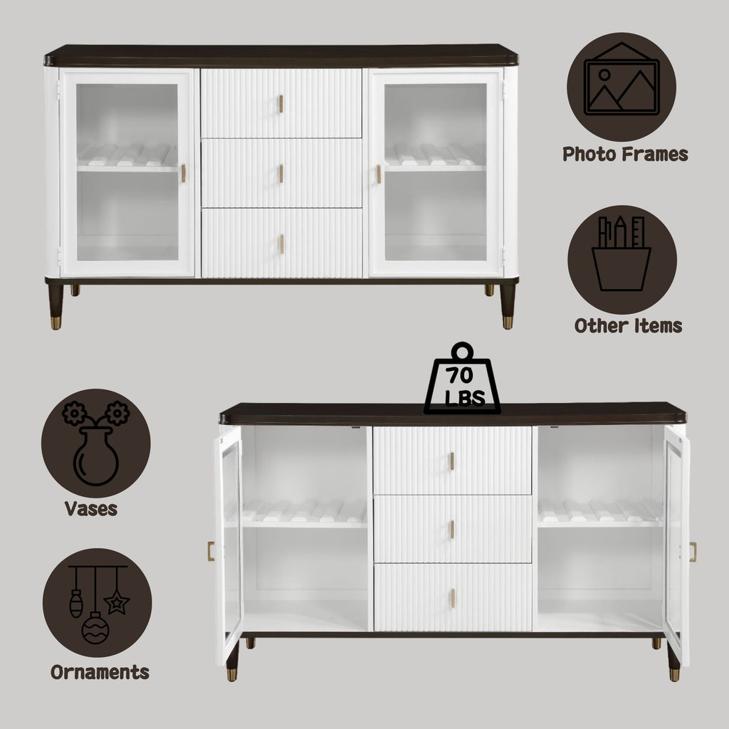 Carene Server with Drawers and Glass Accent - Brown / White