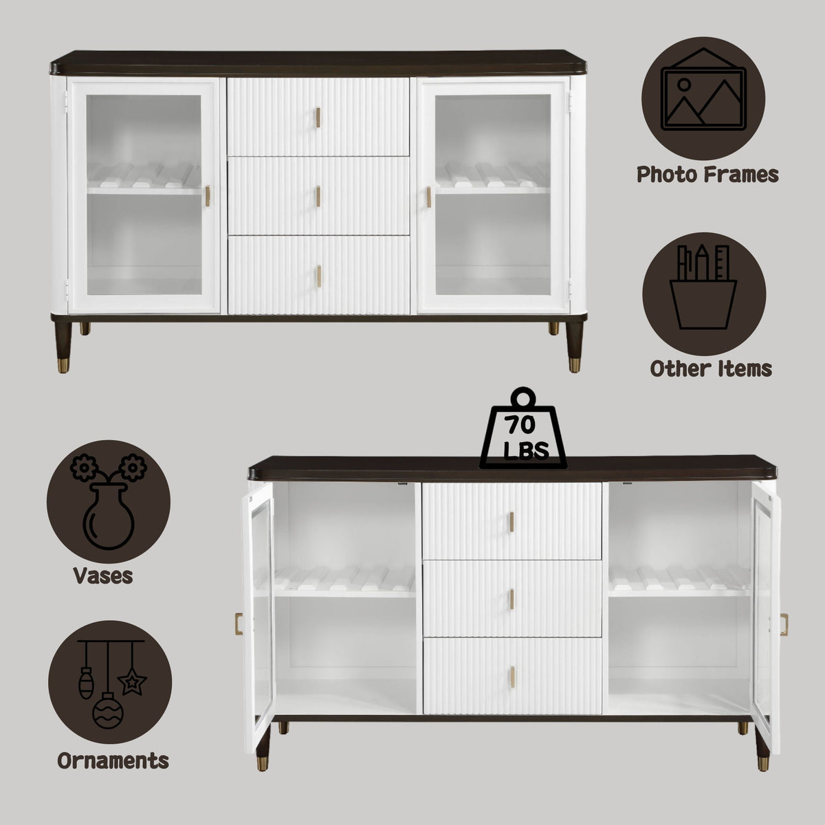 Carene Server with Drawers and Glass Accent - Brown / White