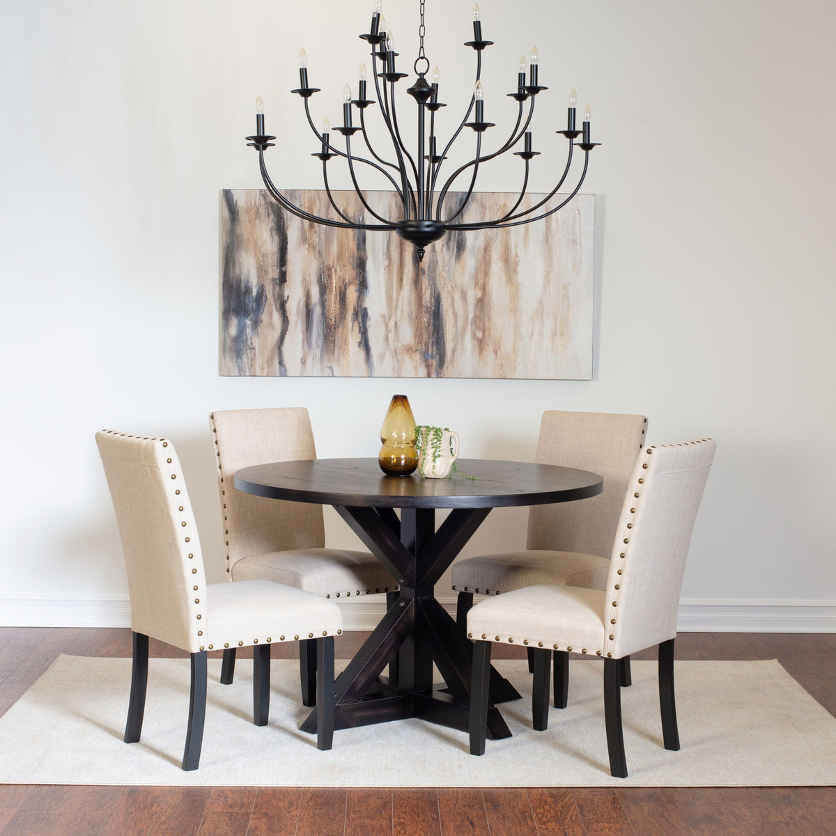 5 Piece Dining Room Set with Cross-Buck Table - Black / Beige